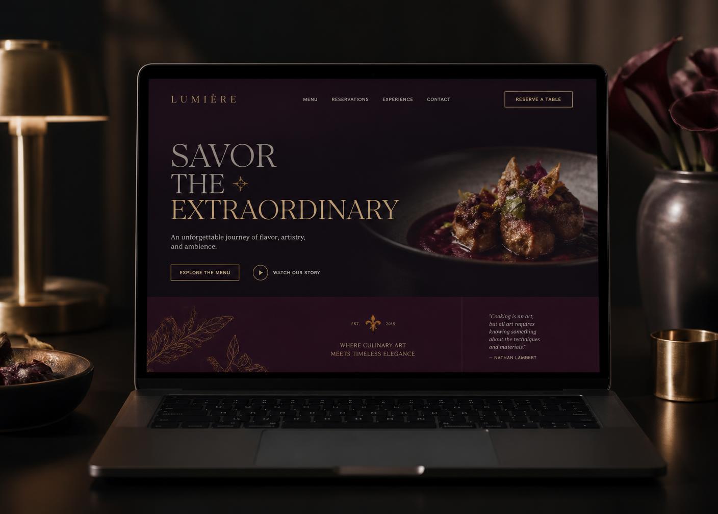 A website concept by Branden Digital Studio shown on a laptop in a warmly lit workspace